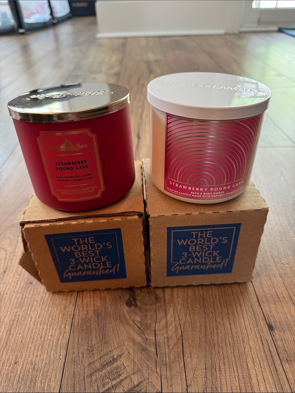 Bath & Body Works Strawberry Pound Cake 3-Wick Candle Set - Red & Pink